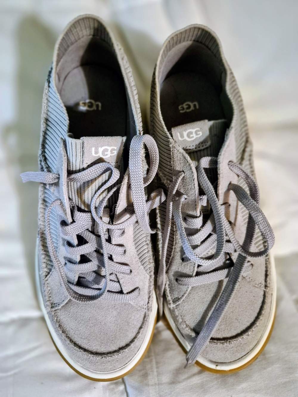 UGG Gray Knit & Suede Lace-Up Sneakers